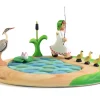 BumbuToys Lake, Cattails, Water Lily, Heron, Girl and Ducklings SET Discount