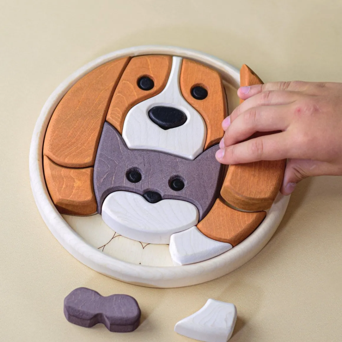 BumbuToys Round Puzzle Dog and Cat New
